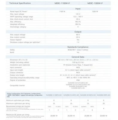 Huawei / Tigo / Solaredge 450w 600w لوح الطرف الشمسي الذكي Pv Voltage Merc-1100w-P Merc-1300w-P المحسن الشمسي
