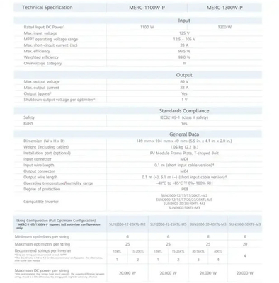 ميرك-1100w-p ميرك-1300w-p هواوي / تيجو / سولاريدج 450w 600w لوح الحافة الشمسية الذكية Pv فولتاج ميرك-1100w-P ميرك-1300w-P المحسن الشمسي